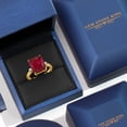 thumbnail image 5 of Gem Stone King 18K Yellow Gold Plated Silver 12X10MM Red Created Ruby and 2MM White Lab Grown Diamond 3 Stone Engagement Ring for Women | 5.78 Cttw | Gemstone July Birthstone | Size 6, 5 of 6