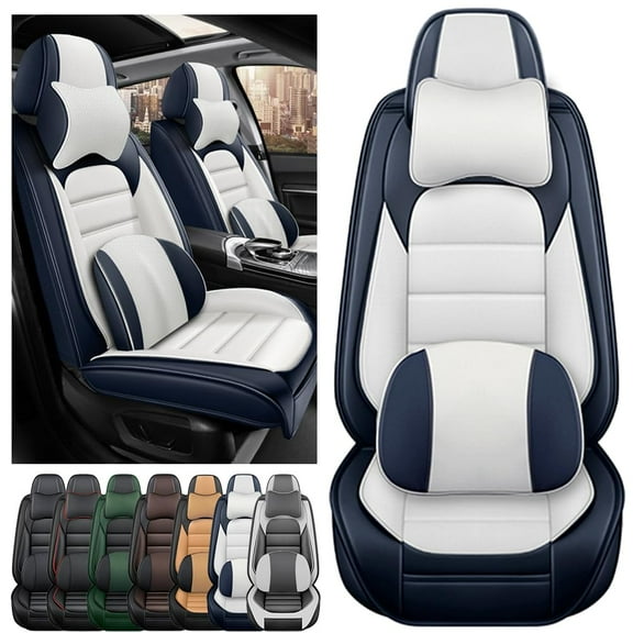 AFUNTIO Luxury Seat Covers for Volkswagen 99% Models,2PCS Leather Car Seat Cushions,Waterproof Car Sit Protectors,Nonslip Interior Accessories(Blue and White)