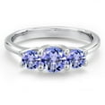 thumbnail image 3 of Gem Stone King 14K White Gold Blue Tanzanite 3-Stone Engagement Ring | 1.06 Cttw | Round 5MM and 4MM | Three Stone Wedding Anniversary Promise Ring for Women (Size 7), 3 of 6