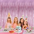 thumbnail image 4 of 6 Pcs Pink Metallic Foil Curtains, 3.28ft x 6.56ft Laser Glitter Fringe Rain Curtain Shine Photo Booth Backdrop Tinsel Curtain Streamer for Wedding Christmas New YearBaby Shower Celebration Party, 4 of 6