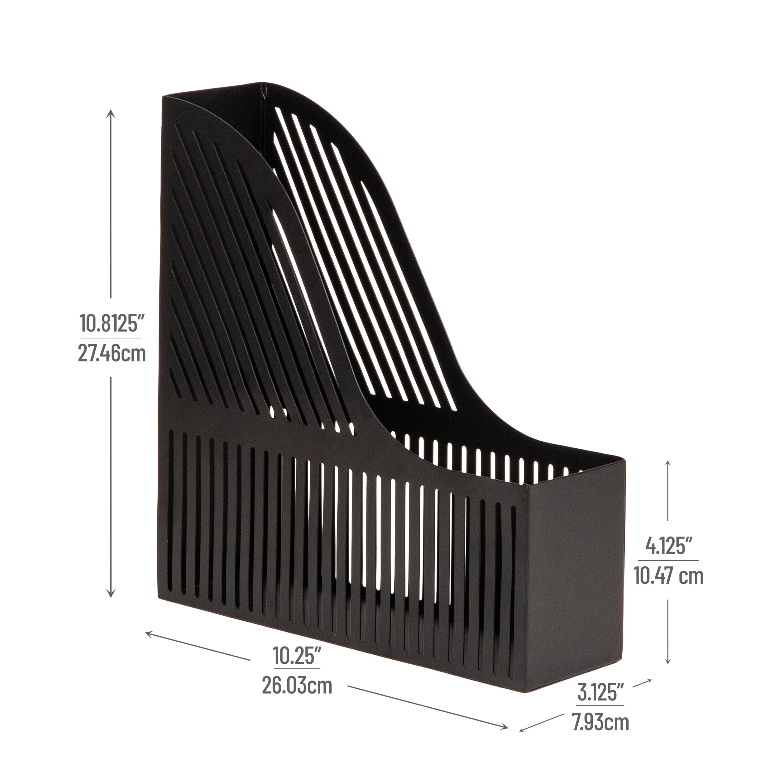 Mind Reader Vertical File Organizer, Metal Magazine Holder for Folders, Notebooks and Mail, Desktop File Storage, Black