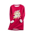 thumbnail image 2 of Craaazy Fleece Lined Sweatshirt for Women Crew Neck Long Sleeve Lamb Wool Warm Top Floral Printed Shirts Gifts, 2 of 3