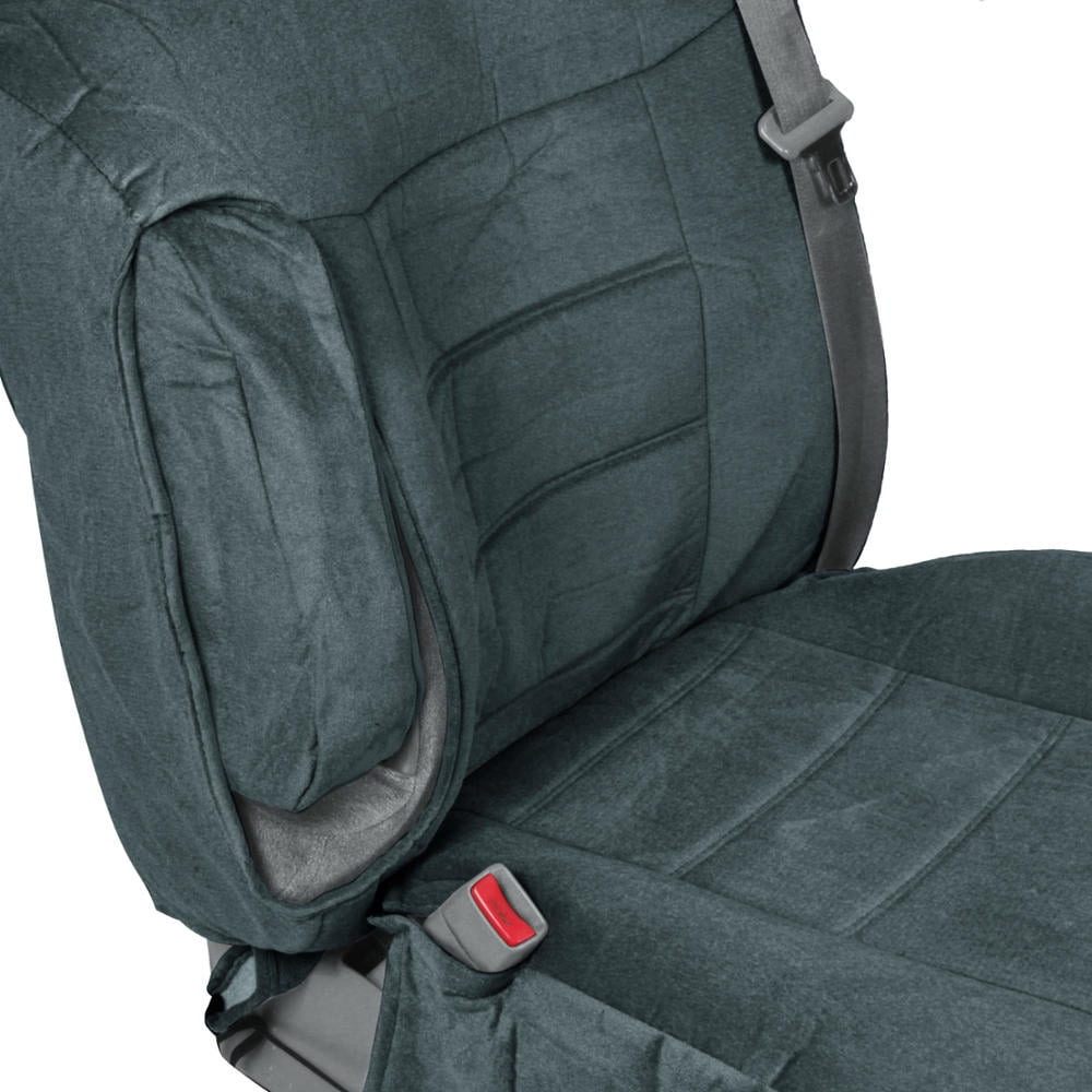 BDK TS-303-CC_AMAUG Velour Fabric Front Seat Cover for Trucks SUV Integrated Armrest TS (Charcoal), 1 Pack