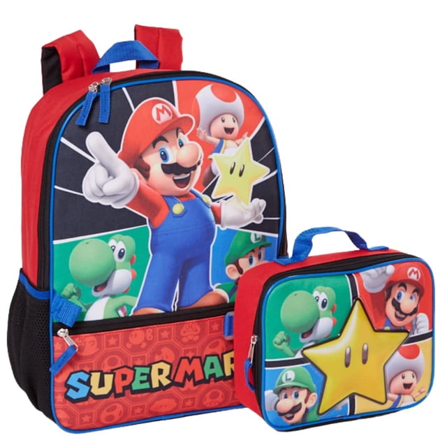Set de mochilas RALME Super Mario para niños y niñas de 40 cm con fiambrera