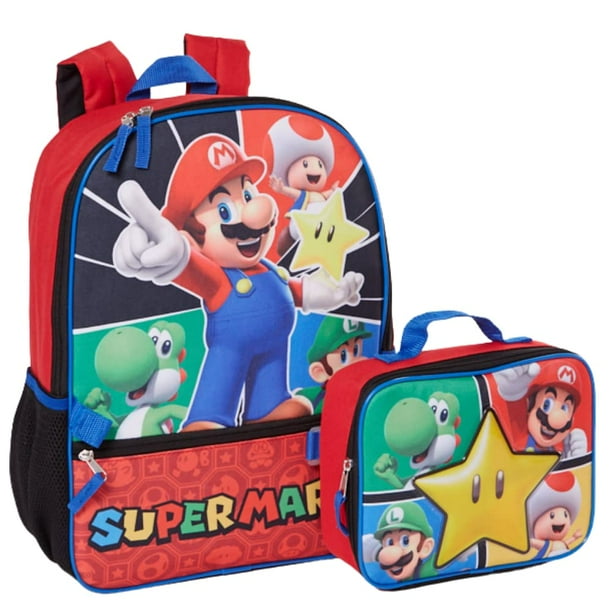 Set de mochilas RALME Super Mario para niños y niñas de 40 cm con fiambrera