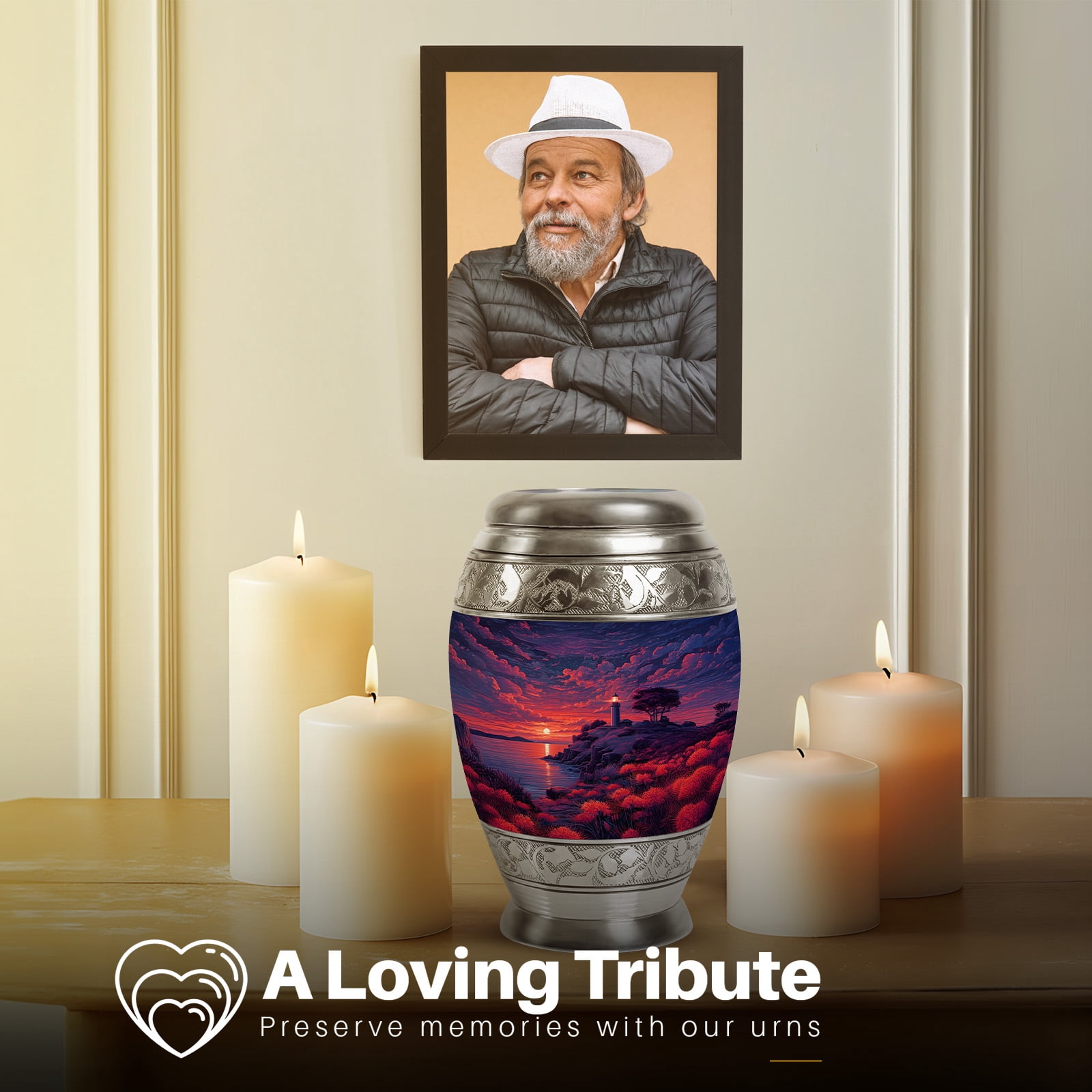 Yatskia Sunset Lighthouse Mini Funeral Urns for Human Ashes Adult Male and Female, Small Cremation Urn for Adult Ashes, (Monar 3 Inch, Pack of 1)