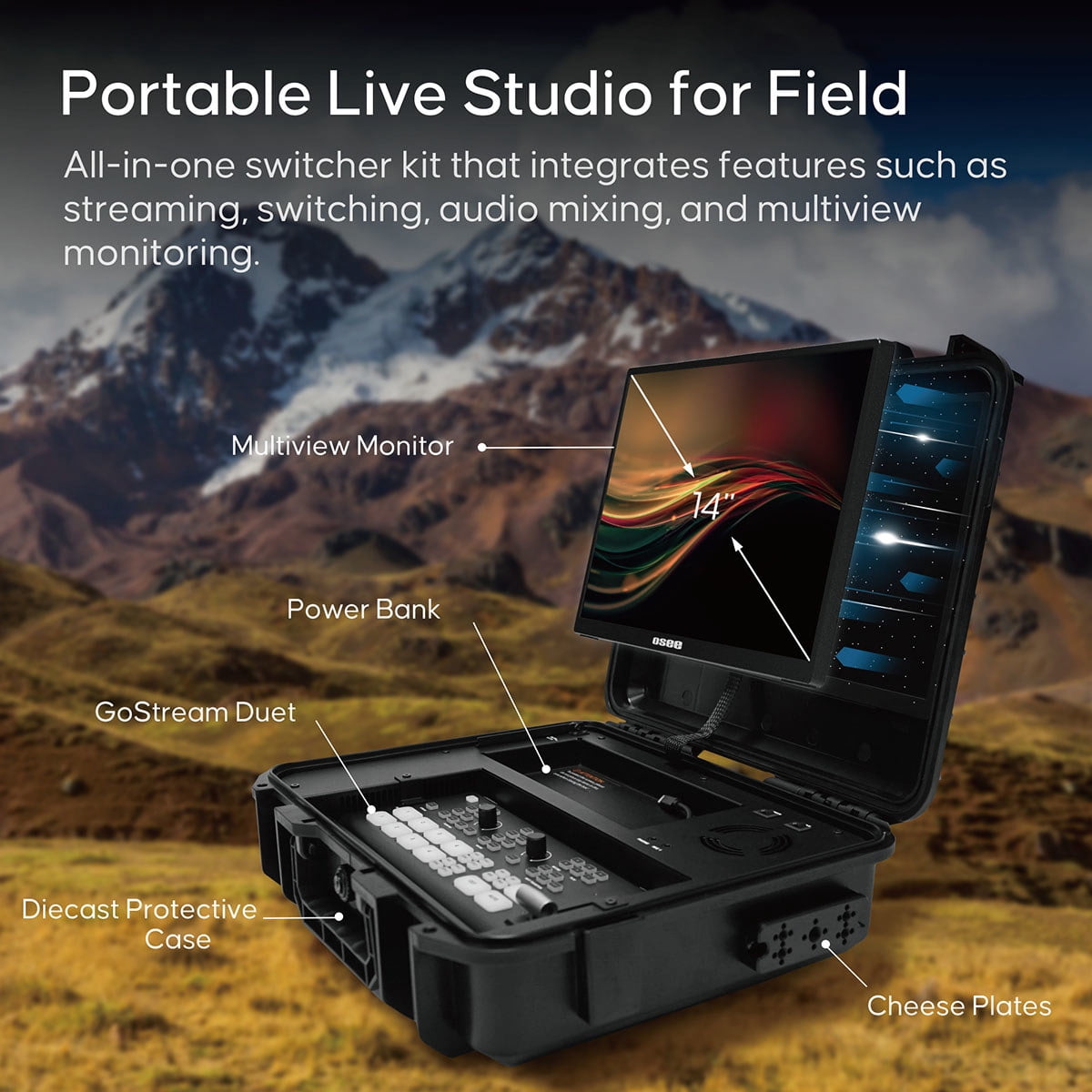 Osee GoStream Duet All-In-One Live Stream Video Mixer Switcher Kit with 14" Monitor and Case