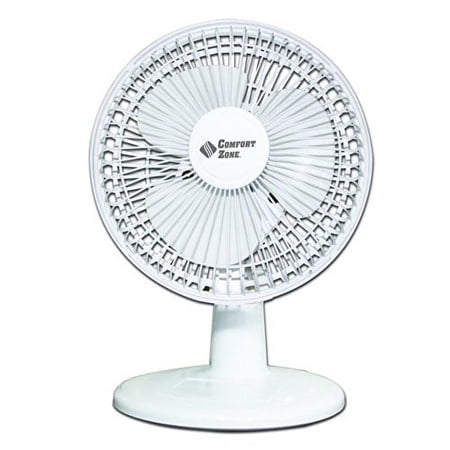 Comfort Zone 6-inch Mini Desk Fan with Fully Adjustable Tilt, Portable 2 Speed Tabletop Fan, Quiet Bedside or Office Fan with Stable Base, White
