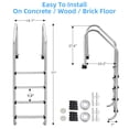 thumbnail image 4 of Safety Pool Ladder 4 Steps, Heavy Duty Stainless Steel Ladder with Non-Slip Treads & Ergonomic Rails, Rust-Resistant Easy Assembly for Pools, Supports 385LBS, 4 of 4