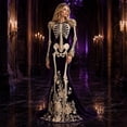 thumbnail image 3 of Women's Halloween Skeleton Print Dress, Long Sleeve Cowl Neck  Medieval Witch Costume, Elegant Vintage Maxi Gown for  Party Events, Glamorous Roleplay Fancy Dress, 3 of 4