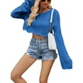 thumbnail image 1 of xiaxaixu Chandail Court en Tricot pour Femme, Printemps Automne, Couleur Unie, Manches Longues, Col Ras du Cou, 1 of 6