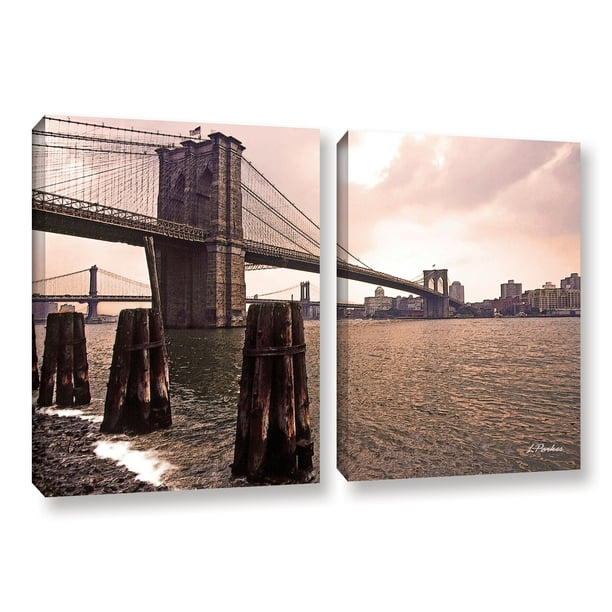 Brooklyn Bridge At Sunset 2 Piece Gallery Wrapped Canvas Art Print Set 24x36 Walmart Com Walmart Com