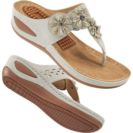 

Womens Wedge Flip Flops Sandals with Arch Support Summer Comfortable Platform Bohemia Flat Shoes Hook Loop Adjustable Casual Thong Sandal