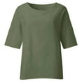 thumbnail image 4 of Fartey Cotton Linen Shirts for Women Plus Size 3/4 Length Sleeve Tops Casual Loose Fit Crew Neck T Shirts 2025 Fashion Summer Solid Color Blouses Army Green S-5XL, 4 of 5