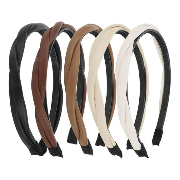 LinYooLi Leather Headbands for Women, 5 Pack Cross Head Bands for Women's Hair Thin Headbands, Non-silp Headbands Hair Accessories for Women Girls