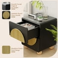 thumbnail image 4 of 23" Fluted Nightstands with Solid Wood Legs Set of 2, Modern Style Black Bedside Table with Round Moon Handle & Storage, Mid Century Cute Night Stand for Bedroom, Side Table, End Table for Dorm, 4 of 8