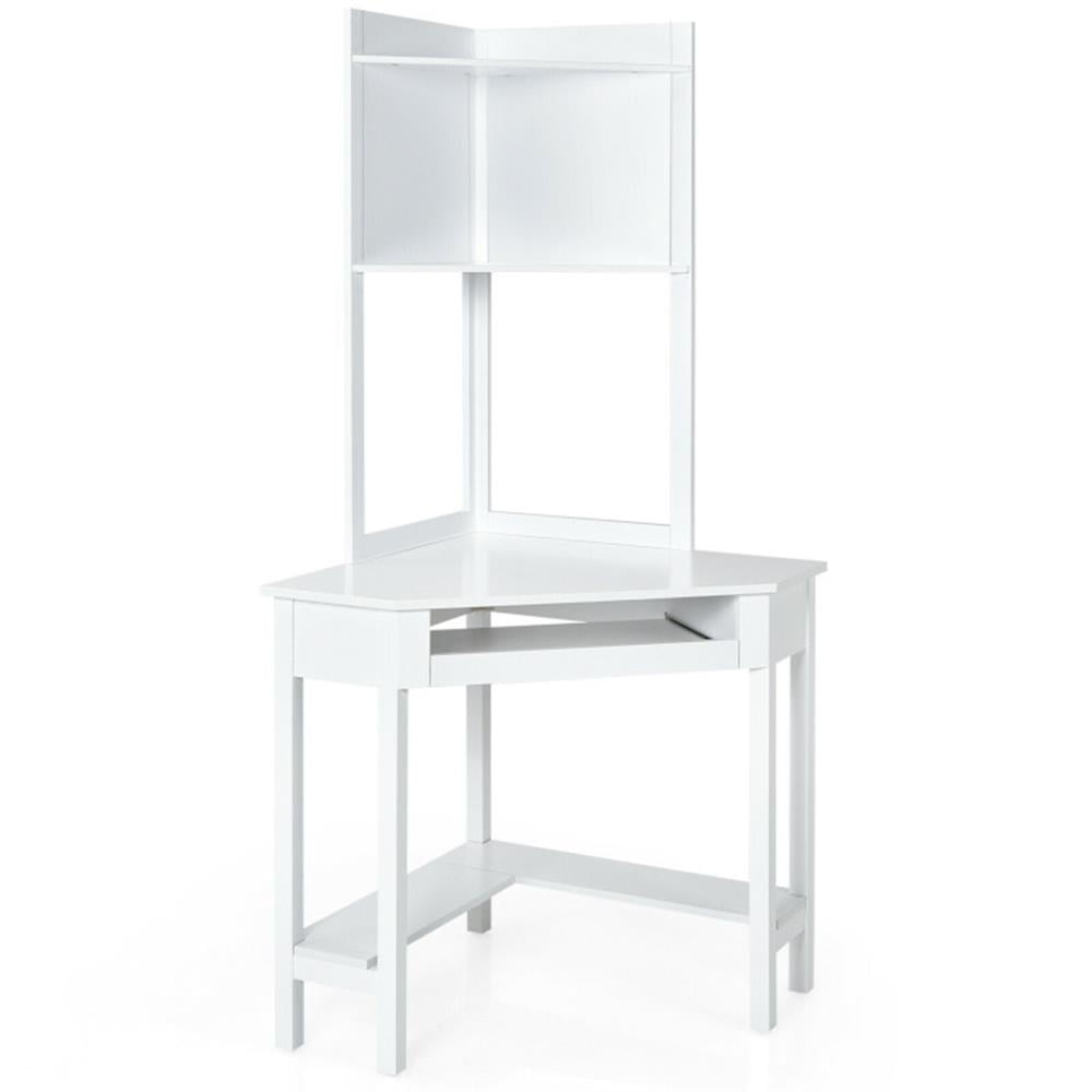 Demi Bonn Corner Computer Desk with Hutch and Storage Shelves, Small Home Office Desk Study Writing Table, White