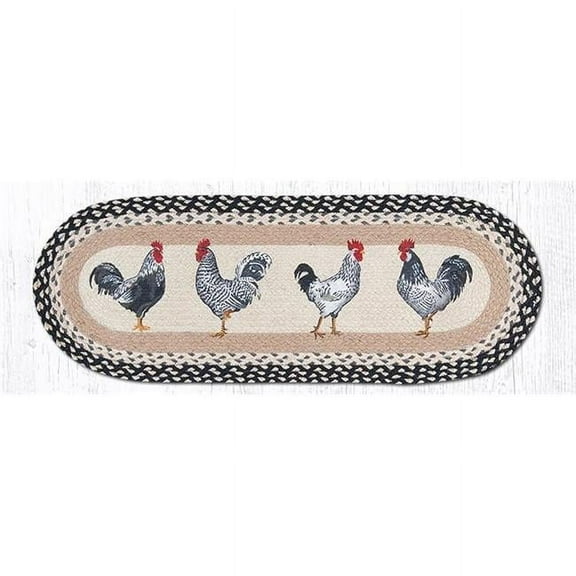 Earth Rugs OP-430 Roosters Oval Patch Runner 13" x 36"
