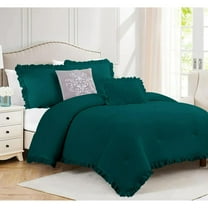 DNG Creations 1 Piece Vintage Ruffle Pattern Comforter Set Premium Ultra Soft 550 GSM All Season ( Full/Queen Size ) 100% Egyptian Cotton Solid Teal Colour
