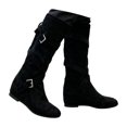 thumbnail image 3 of Flat Mid Calf Boots With Strap Buckle Design for Women Suede Heel Pull-On Closed Toe Casual Winter, 3 of 5