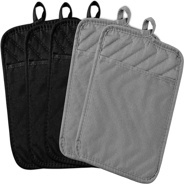 HAOAN 5Pcs Pot Holders for Kitchen Heat Resistant Pink Cotton Potholder Multipurpose Hot Pads Machine Washable Oven Mitt with Hanging Loop Pocket Potholder for Daily Baking Cooking Grilli