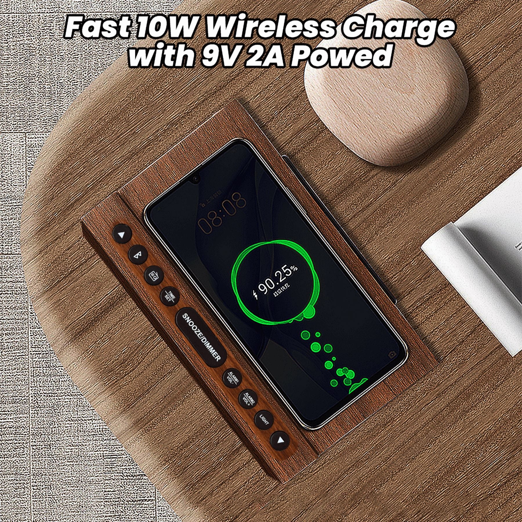 Party Atmosphere Assistant Wood Grain Display Bluetooth Speaker – FM Radio & Bluetooth Alarm Clock, Wireless Phone & USB Charging, Built-in Power System for Long Use During Outages