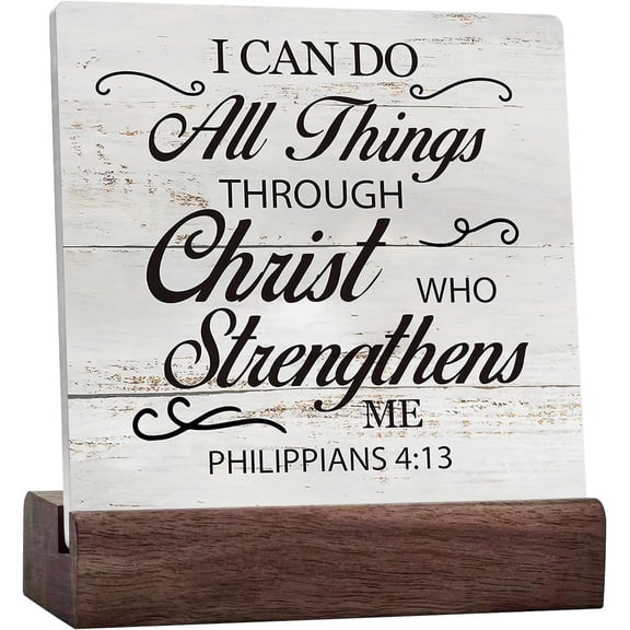 Inspirational Bible Verse I Can Do All Things Through Christ Ceramic Table Sign Desk Decor Rustic Scripture Ceramic Desk Sign For Home Living Room Office Shelf Table Decoration