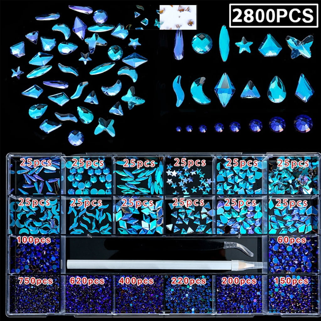 ROZYARD Glass Nail Rhinestones Crystal Nail Gems Stones Multi Shapes Gem Nail Decoration