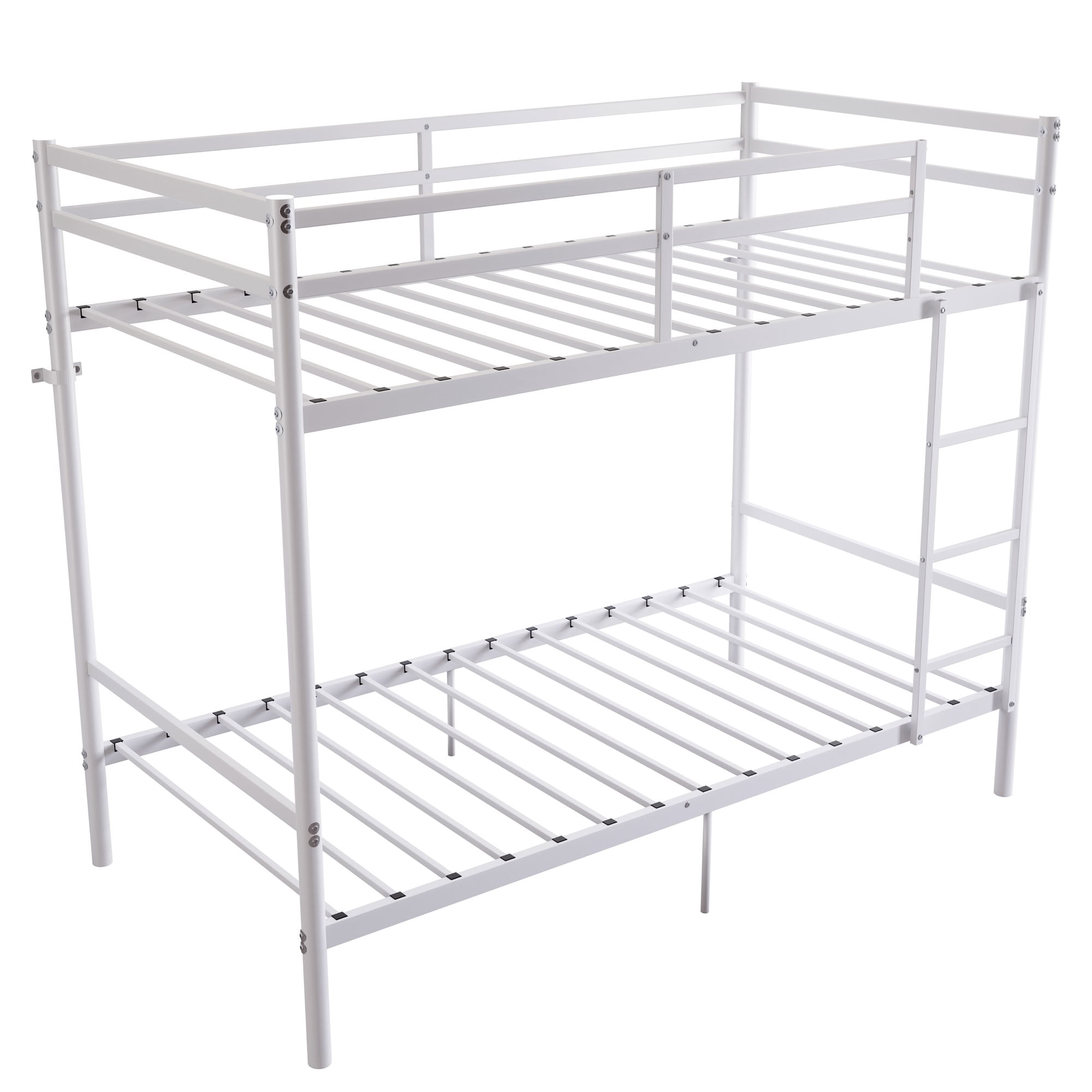MAYEERTY Twin Over Twin Metal Bunk Bed with Ladder and High Guardrail, Space-Saving for Kids Teens Adults Bedroom Dorm, No Box Spring Needed