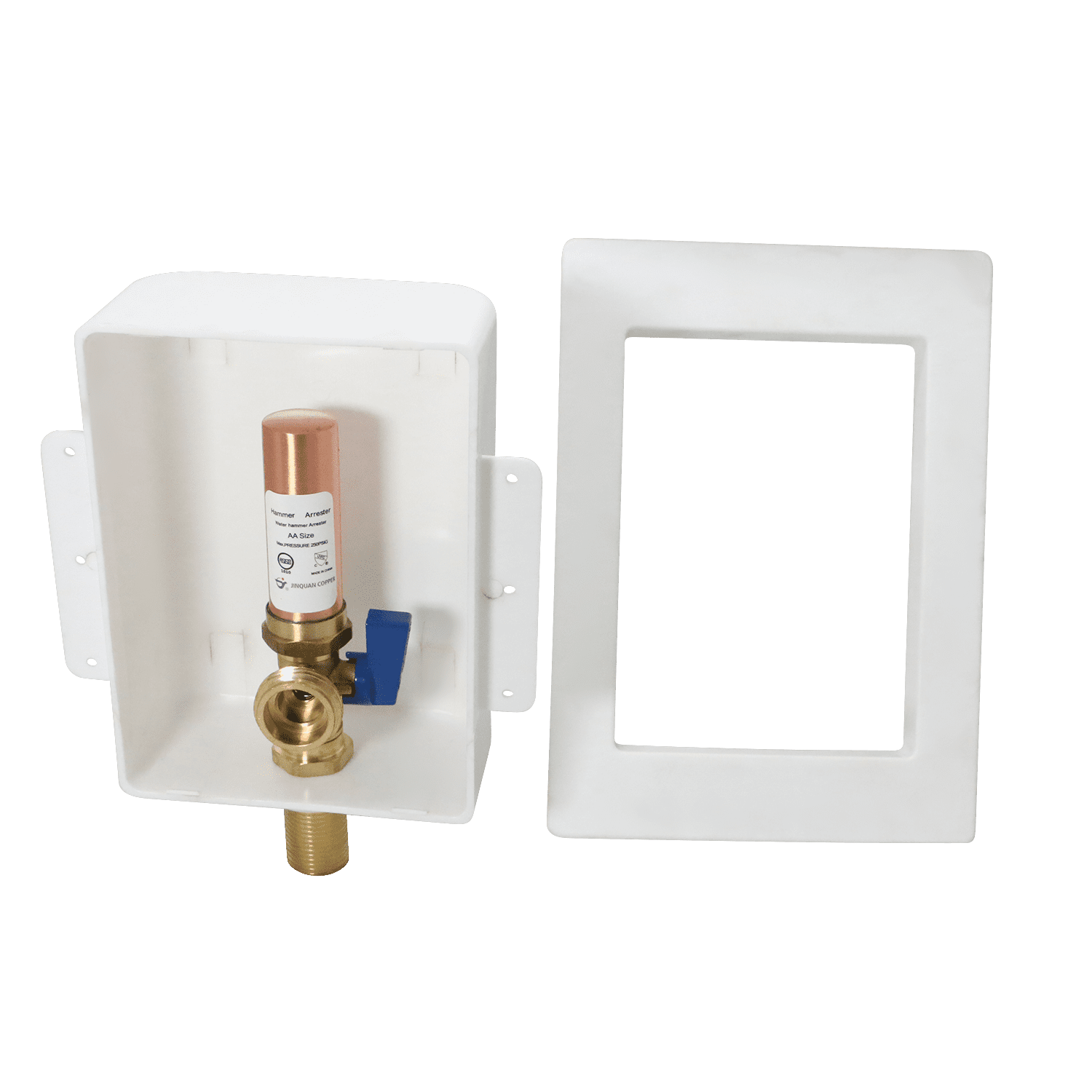 8 Pack XFITTING Premium Washing Machine Outlet Box, 1/2 Inch MIP / Sweat x 3/4 inch MHT, White (Copper Hammer Arrestor) Washer Faucet Recessed Box
