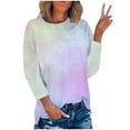thumbnail image 1 of IROINID T-Shirt à Manches Longues en Polyester pour Femmes Confortable Été Col Rond Imprimé Blouses de Sortie, Violet, 1 of 3