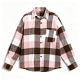 thumbnail image 3 of Akmaiox Plaid Flannel Shirts for Women,Dressy Casual Long Sleeve Lapel Button Down Shirts,Fitted Women's Plus Size Business Work Blouses,Pink XXL, 3 of 6