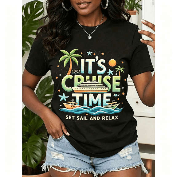 Women It's Cruise Time Vacation Matching Graphic T-Shirt Summer Trip Beach Casual Top