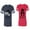 Men Navy / Women Red, variant on Beast Beauty Unisex Couple Matching Cotton Jersey style T-Shirt Contrasting stripes on sleeves (Men Navy / Women Black) (Men S / Women S)