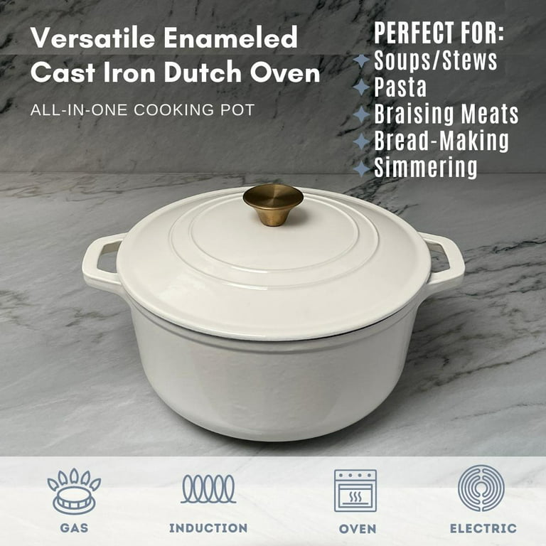 Lexi Home 6 Qt. Enameled Cast Iron Dutch Oven Pot - Cream 