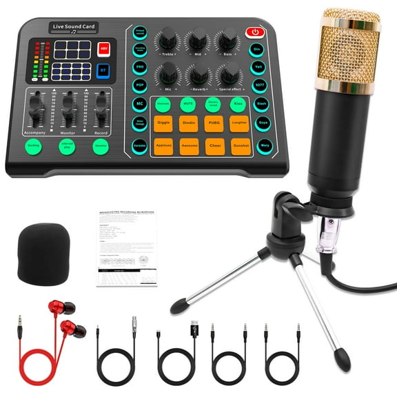 Podcast Microphone Bundle with Tripod Stand, Podcast Equipment Bundle with M6 Live Sound Card,