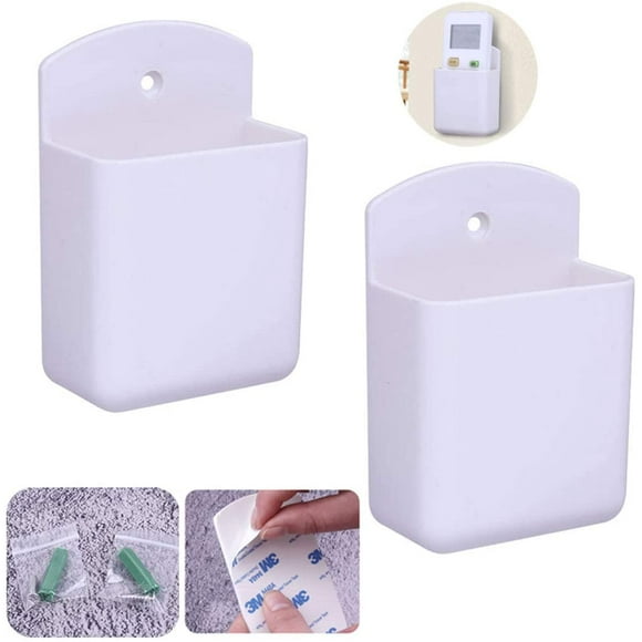 2 Pack Remote Control Holder Wall Mount, White Self-Adhesive Universal Remote Holders Media Controller Organizer Box Remote Holder Wall Mount for Office Bedroom Parlor