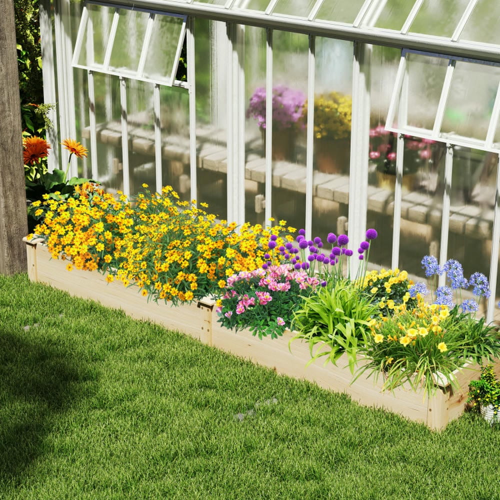 GVN Planter Garden Boxes Outdoor,Wooden Raised Garden Bed with 2 Planter Boxes and Dividers-Natural
