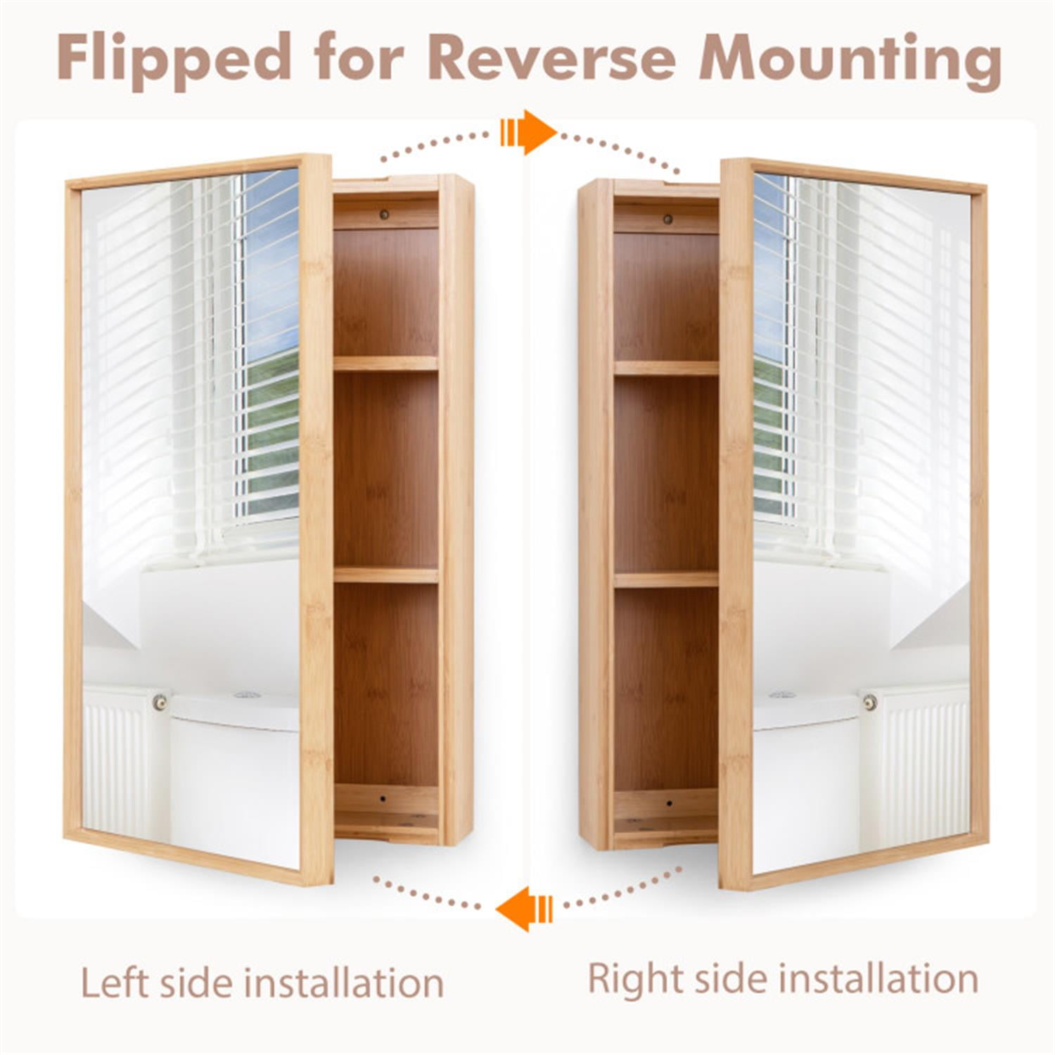 Demi Bonn Bamboo Bathroom Medicine Cabinet with Mirror, Wall Mounted Single Mirror Door Storage Cabinet with 2 Adjustable Shelf for Bathroom Living Room Hallway, Beige