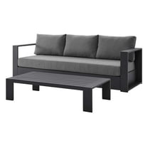 Lounge Sofa Table Set, Grey Gray, Aluminum, Metal, Fabric, Modern Contemporary, Outdoor Patio Balcony Cafe Bistro Garden Furniture Hotel Hospitality
