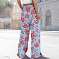 thumbnail image 4 of Sexlip Wide Leg Pants for Women Floral Printed Elastic Waist Drawstring Casual Loose Fit Long Flowy Trousers Blue M, 4 of 8