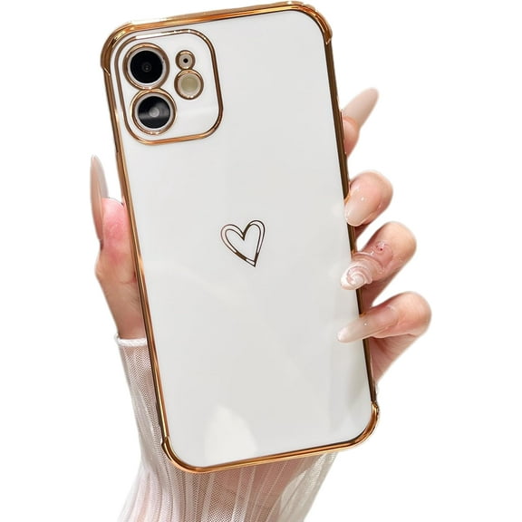 MYKOMI Designed for iPhone 12 6.1 inch Case,Cute Plating Edge Love Hearts Pattern with Camera Lens Protection Phone Cover for Girls Women