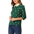 thumbnail image 4 of INSPIRE CHIC Chemisier pour Femme à Col Peter Pan Contrastant Manches 3/4 Blouse Chemises TP Vert Foncé, 4 of 7