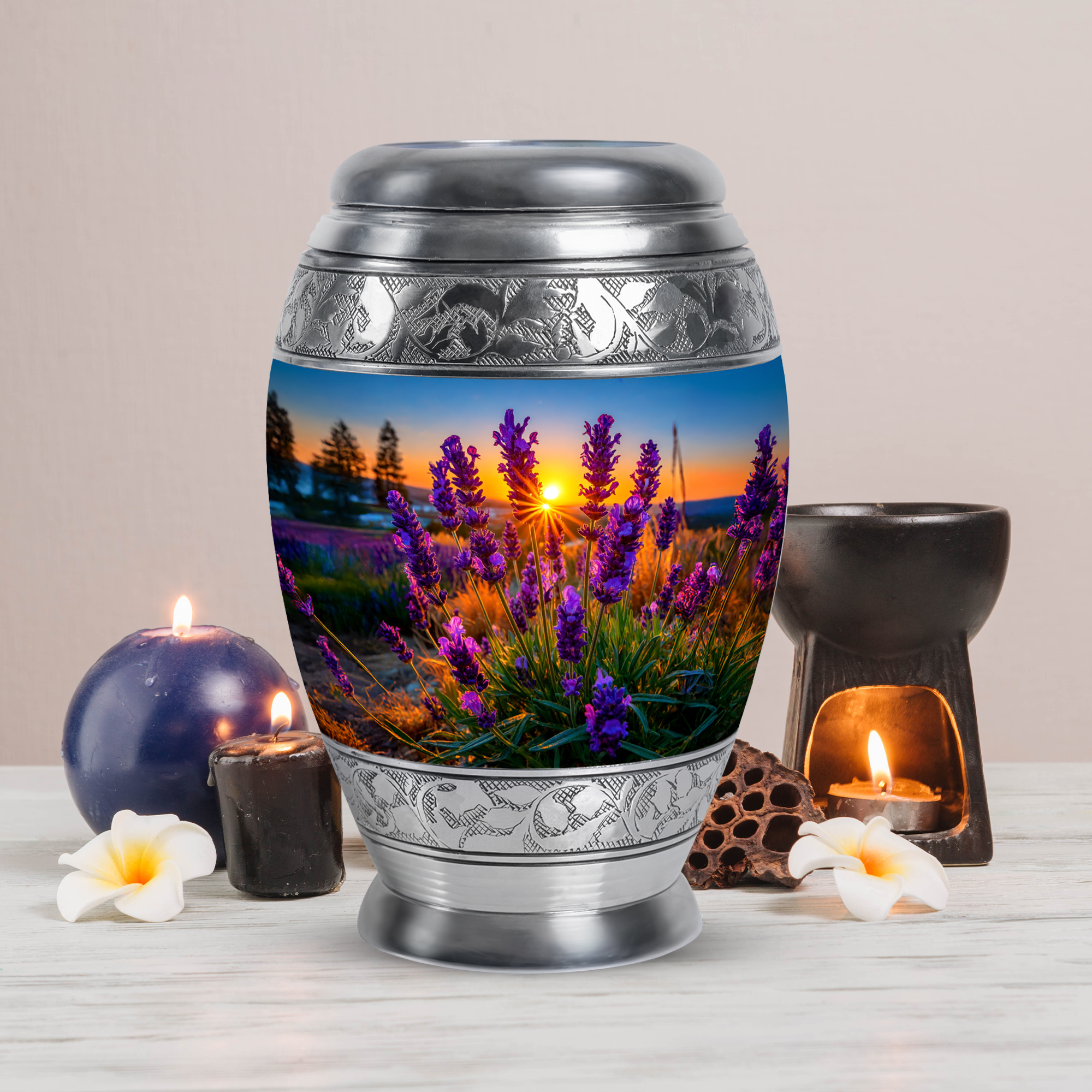 MUKTIVE Lavender Grass Adult Urns for Human Ashes Men & Women, Funeral Sunrise Urns for Human Ashes, Large Blue Cremation Urn for Adult Male, Memorial Ash Holder, 10 Inch