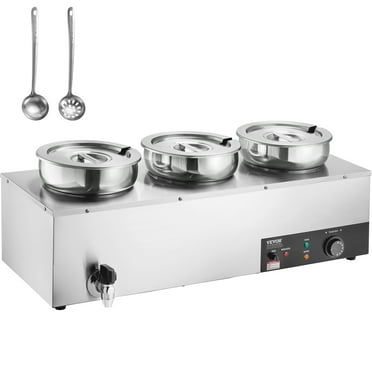VEVOR Electric Soup Warmer, Three 7.4QT Stainless Steel Round Pot, 1200W Commercial Food Warmer, 86~185°F Adjustable Temp, Bain Marie with Anti-Dry Burn and Reset Button, for Restaurant, Buffet