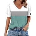 thumbnail image 2 of JTZGDY Puff Sleeve Tops for Women Cute Summer Floral Printed Short Sleeves Graphic T-Shirts Fashion V Neck Trendy Oversized Baggy Tunic Blouses B-Green M, 2 of 8