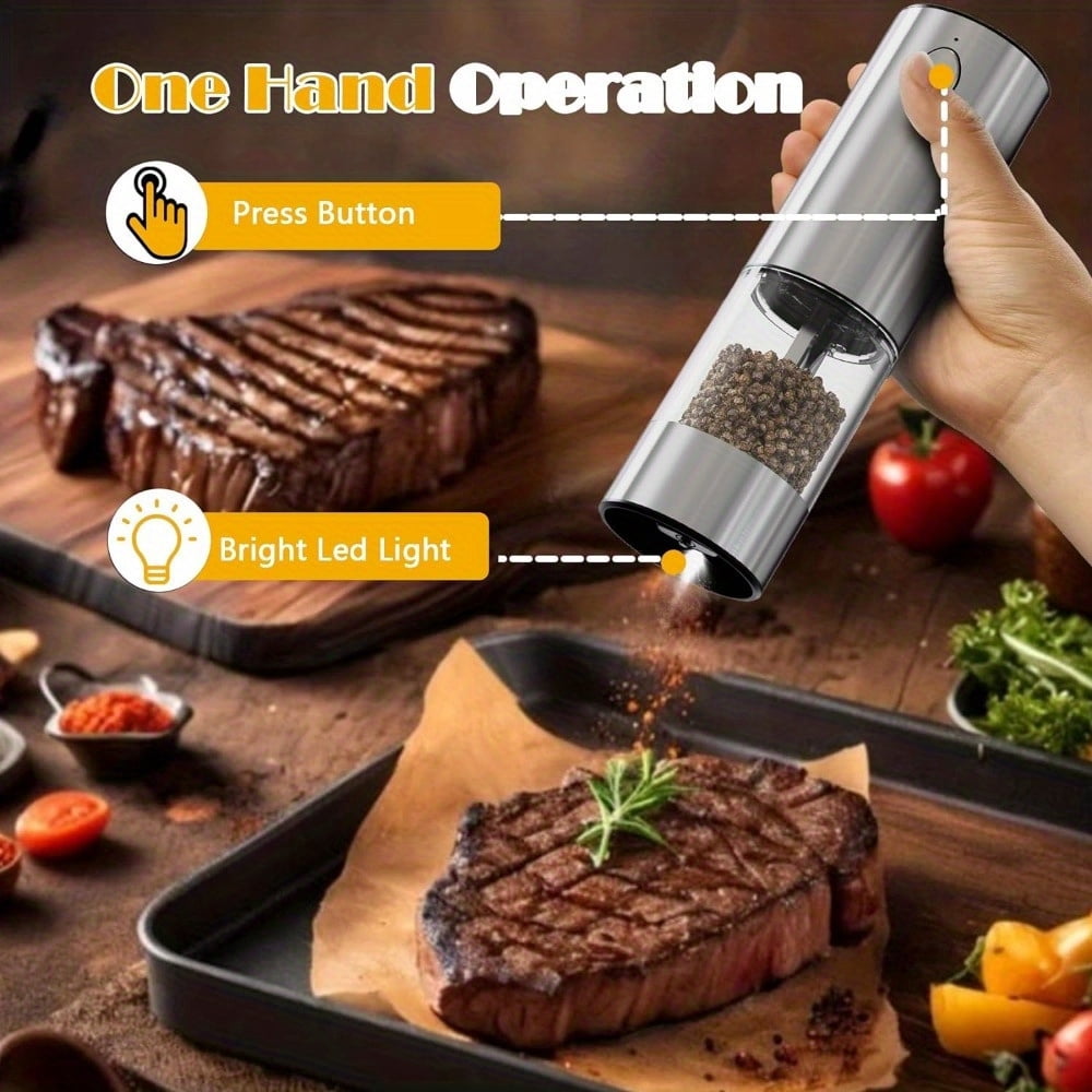 Electric Salt and Pepper Grinder Set, Pepper Mill With Adjustable Coarseness, Rechargeable Salt Pepper Shakers, Visuable Window Led Light