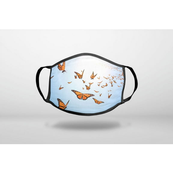 Flying Monarch Butterflies - 3-Ply Reusable Soft Cloth Face Covering, Unisex, Cotton Inner Layer