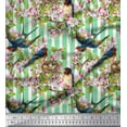 thumbnail image 1 of Soimoi Silk Fabric Bird,Stripe & Periwinkle Floral Printed Craft Fabric by The Yard 42 Inch Wide, 1 of 3