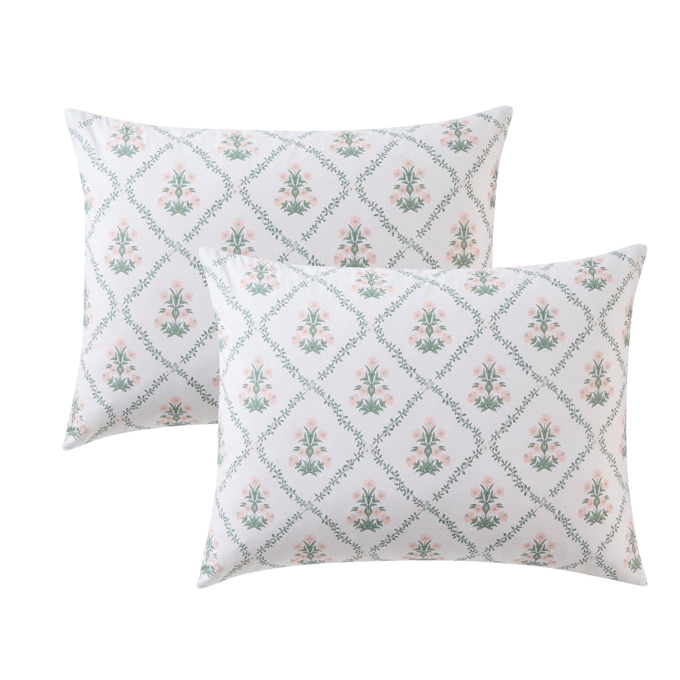 My Texas House Poppy Trellis 3-Piece Green/Pink Comforter Set, Full/Queen
